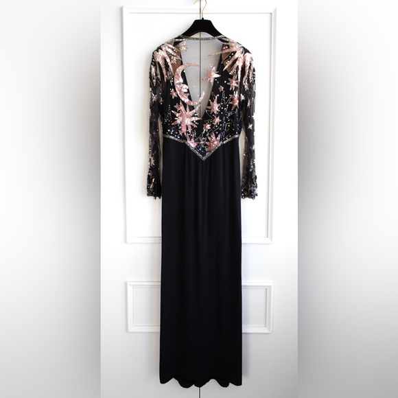 Bob Mackie Vintage 1980s Celestial Moon Stars Sequin Embellished Pink Black Gown - Picture 5 of 16